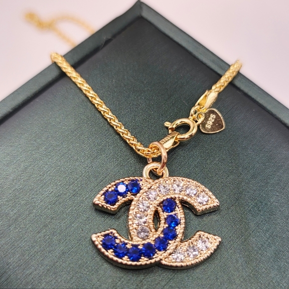 CHANEL Gold Necklace with Blue Accents - Picture 1 of 3